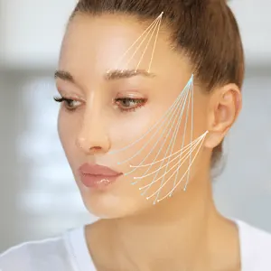 Rosto feminino com linhas ilustrativas de contorno facial